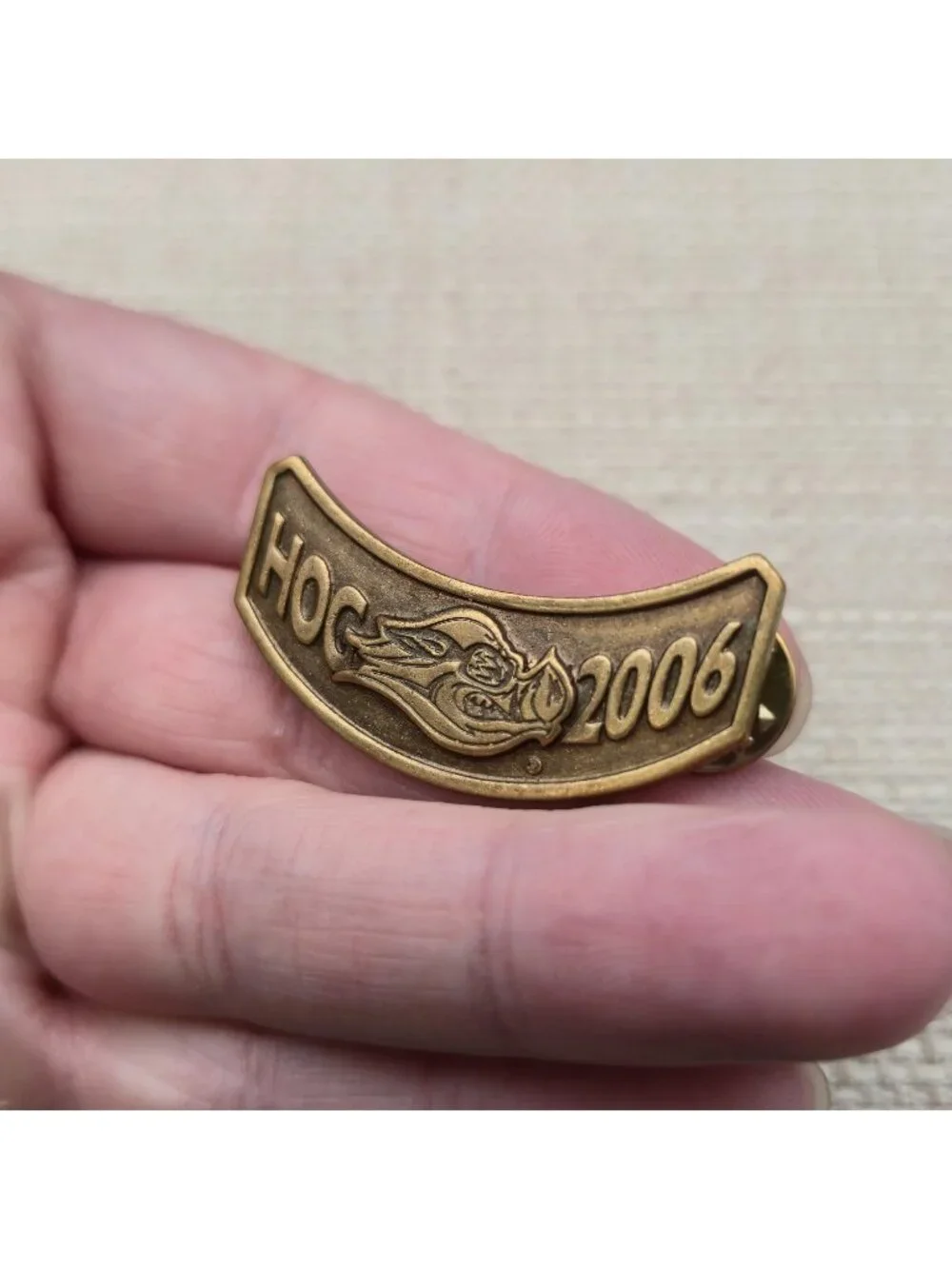 Vintage 2006 Harley Davidson HOG Member Brass Banner Lapel Vest Pin A8003